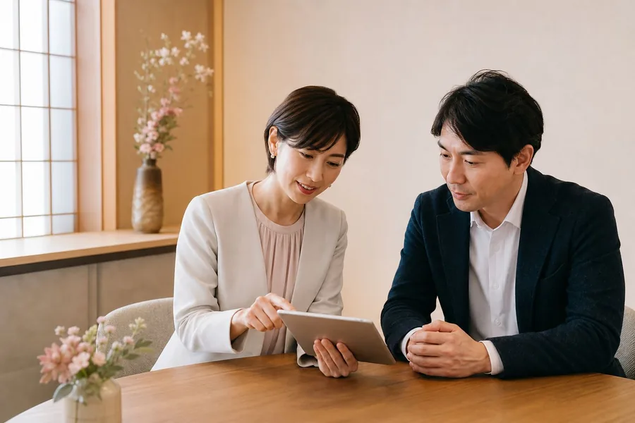 担当と一緒にプロフィールを確認する様子